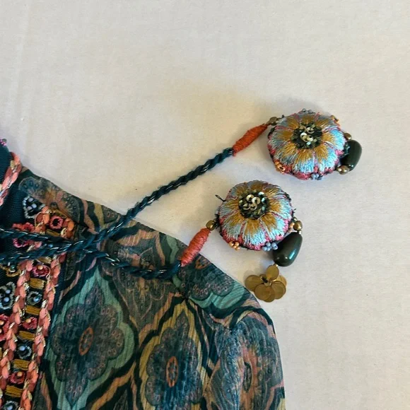 Soft Surroundings L/S Embroidered Embossed Emerald Shira Peasant Blouse Sz 3X - Picture 12 of 14